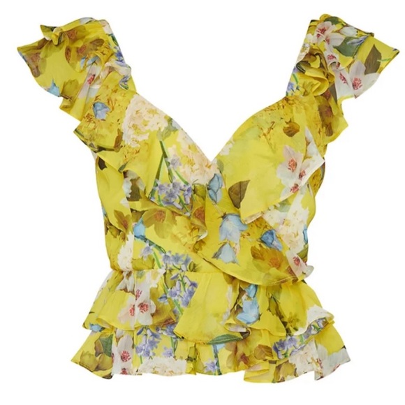 Marissa Webb Tops - Marissa Webb Collective Yellow Floral Ruffle Sleeve Blouse